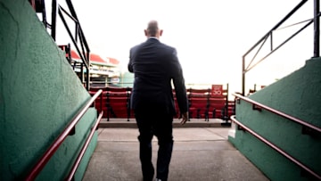 BOSTON, MA - NOVEMBER 10: Alex Cora walks to the field after a press conference introducing him as the manager of the Boston Red Sox on November 10, 2020 at Fenway Park in Boston, Massachusetts. (Photo by Billie Weiss/Boston Red Sox/Getty Images)