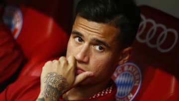 Philippe Coutinho of Liverpool on the bench during the Audi Cup 2017 match between Liverpool FC and Atletico Madrid at Allianz Arena on August 2, 2017 in Munich, Germany. (Photo by Matteo Ciambelli/NurPhoto via Getty Images)