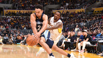 LOS ANGELES, CA - NOVEMBER 5: Dillon Brooks #24 of the Memphis Grizzlies handles the ball against the Los Angeles Lakers on November 5, 2017 at STAPLES Center in Los Angeles, California. NOTE TO USER: User expressly acknowledges and agrees that, by downloading and/or using this Photograph, user is consenting to the terms and conditions of the Getty Images License Agreement. Mandatory Copyright Notice: Copyright 2017 NBAE (Photo by Andrew D. Bernstein/NBAE via Getty Images)