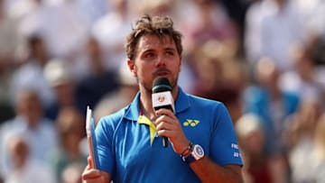 PARIS, FRANCE - JUNE 11: PARIS, FRANCE - JUNE: Stan Wawrinka of Switzerland makes a speach following defeat in the mens singles final against Rafael Nadal of Spain on day fifteen of the 2017 French Open at Roland Garros on June 11, 2017 in Paris, France. (Photo by Julian Finney/Getty Images)