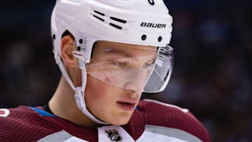 TORONTO, ON - DECEMBER 04: Colorado Avalanche Defenceman Cale Makar (8) reacts during the NHL regular season game between the Colorado Avalanche and the Toronto Maple Leafs on December 4, 2019, at Scotiabank Arena in Toronto, ON, Canada. (Photo by Julian Avram/Icon Sportswire via Getty Images)