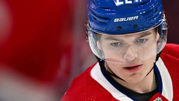 MONTREAL, CANADA - NOVEMBER 16: Cole Caufield #22 of the Montreal Canadiens skates during warmups prior to the game against the Vegas Golden Knights at the Bell Centre on November 16, 2023 in Montreal, Quebec, Canada. The Vegas Golden Knights defeated the Montreal Canadiens 6-5. (Photo by Minas Panagiotakis/Getty Images)
