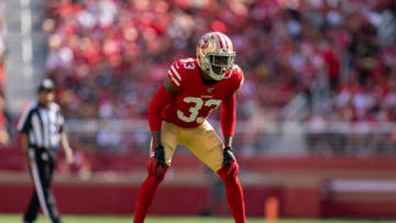 September 22, 2019; Santa Clara, CA, USA; San Francisco 49ers free safety Tarvarius Moore (33) during the third quarter against the Pittsburgh Steelers at Levi's Stadium. Mandatory Credit: Kyle Terada-USA TODAY Sports