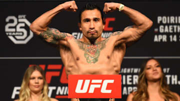 GLENDALE, AZ - APRIL 13: Alejandro Perez of Mexico poses on the scale during the UFC Fight Night weigh-in at the Gila Rivera Arena on April 13, 2018 in Glendale, Arizona. (Photo by Josh Hedges/Zuffa LLC/Zuffa LLC via Getty Images)