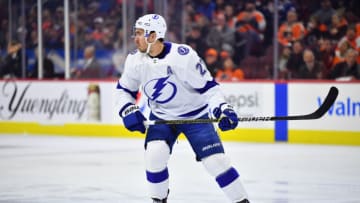 PHILADELPHIA, PA - FEBRUARY 19: Tampa Bay Lightning Defenceman Ryan McDonagh (27) skates through the defensive zone in the first period during the game between the Tampa Bay Lightning and Philadelphia Flyers on February 19, 2019 at Wells Fargo Center in Philadelphia, PA. (Photo by Kyle Ross/Icon Sportswire via Getty Images)