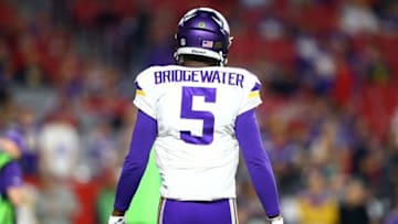 Dec 10, 2015; Glendale, AZ, USA; Minnesota Vikings quarterback Teddy Bridgewater (5) against the Arizona Cardinals at University of Phoenix Stadium. The Cardinals defeated the Vikings 23-20. Mandatory Credit: Mark J. Rebilas-USA TODAY Sports