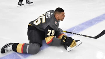 LAS VEGAS, NV - MARCH 23: Ryan Reaves #75 of the Vegas Golden Knights warms up prior to a game against the Detroit Red Wings at T-Mobile Arena on March 23, 2019 in Las Vegas, Nevada. (Photo by David Becker/NHLI via Getty Images)