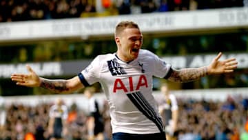 LONDON, ENGLAND - FEBRUARY 06: Kieran Trippier of Tottenham Hotspur celebrates his goal during the Barclays Premier League match between Tottenham Hotspur and Watford at White Hart Lane on February 6, 2016 in London, England. (Photo by Clive Rose/Getty Images)