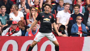 Manchester United's Welsh midfielder Daniel James celebrates scoring the opening goal during the English Premier League football match between Southampton and Manchester United at St Mary's Stadium in Southampton, southern England on August 31, 2019. (Photo by Glyn KIRK / AFP) / RESTRICTED TO EDITORIAL USE. No use with unauthorized audio, video, data, fixture lists, club/league logos or 'live' services. Online in-match use limited to 120 images. An additional 40 images may be used in extra time. No video emulation. Social media in-match use limited to 120 images. An additional 40 images may be used in extra time. No use in betting publications, games or single club/league/player publications. / (Photo credit should read GLYN KIRK/AFP/Getty Images)