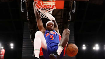 HOUSTON, TEXAS - NOVEMBER 10: Jerami Grant #9 of the Detroit Pistons dunks the ball during the second half against the Houston Rockets at Toyota Center on November 10, 2021 in Houston, Texas. NOTE TO USER: User expressly acknowledges and agrees that, by downloading and or using this photograph, User is consenting to the terms and conditions of the Getty Images License Agreement. (Photo by Carmen Mandato/Getty Images)
