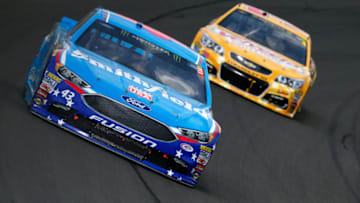 BROOKLYN, MI - AUGUST 13: Aric Almirola, driver of the #43 Smithfield Ford, leads Ryan Newman, driver of the #31 Velveeta Shells & Cheese Chevrolet, during the Monster Energy NASCAR Cup Series Pure Michigan 400 at Michigan International Speedway on August 13, 2017 in Brooklyn, Michigan. (Photo by Sean Gardner/Getty Images)