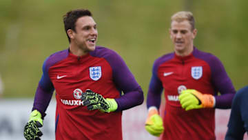 BURTON-UPON-TRENT, ENGLAND - SEPTEMBER 02: Alex McCarthy and Joe Hart look on during the England training session on September 2, 2016 in Burton-upon-Trent, England. (Photo by Michael Regan - The FA/The FA via Getty Images)