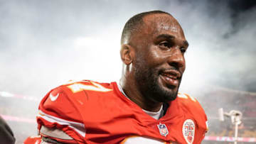 Jan 16, 2022; Kansas City, Missouri, USA; Kansas City Chiefs defensive end Alex Okafor (97) leaves the field after the win over the Pittsburgh Steelers in an AFC Wild Card playoff football game at GEHA Field at Arrowhead Stadium. Mandatory Credit: Denny Medley-USA TODAY Sports