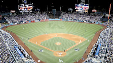 LOS ANGELES, CA - OCTOBER 15: A general view as the Chicago Cubs take on the Los Angeles Dodgers in game two of the National League Championship Series at Dodger Stadium on October 15, 2017 in Los Angeles, California. (Photo by Josh Lefkowitz/Getty Images)