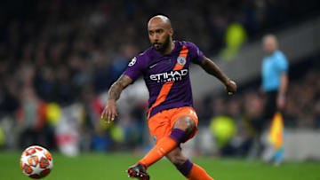 LONDON, ENGLAND - APRIL 09: Fabian Delph of Manchester City sends the ball forward during the UEFA Champions League Quarter Final first leg match between Tottenham Hotspur and Manchester City at Tottenham Hotspur Stadium on April 09, 2019 in London, England. (Photo by Dan Mullan/Getty Images)