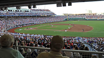 Omaha, NE - JUNE 24: A general view of TD Ameritrade Park in the fourth inning during game two of the College World Series Championship Series between the Virginia Cavaliers and the Vanderbilt Commodores on June 24, 2014 at TD Ameritrade Park in Omaha, Nebraska. Virginia defeated Vanderbilt 7-2. (Photo by Peter Aiken/Getty Images)