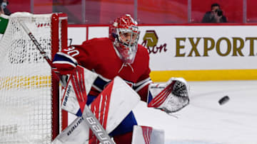 May 1, 2021; Montreal, Quebec, CAN; Montreal Canadiens Cayden Primeau. Mandatory Credit: Eric Bolte-USA TODAY Sports