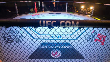 Nov 7, 2015; Sao Paulo, Brazil; A general view of the octagon before UFC Fight Night at Ibirapuera Gymnasium. Mandatory Credit: Jason Silva-USA TODAY Sports