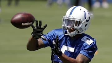 Jul 27, 2016; Anderson, IN, USA; Indianapolis Colts wide receiver Tevaun Smith catches a pass during training camp at Anderson University. Mandatory Credit: Matt Kryger/Indianapolis Star via USA TODAY Sports