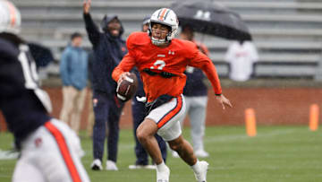 Auburn football Apr 8, 2023; Auburn, AL, USA; Auburn Tigers quarterback Robby Ashford scrambles from the pocket during the annual Auburn Spring Game at Jordan-Hare Stadium. Mandatory Credit: John Reed-USA TODAY Sports