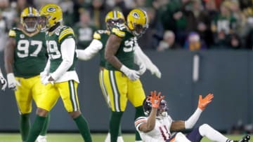 Chicago Bears wide receiver Darnell Mooney (11) looks for and a recieves a DPI call againstGreen Bay Packers cornerback Rasul Douglas (29) during their football game on Sunday December 12, 2021, at Lambeau Field in Green Bay, Wis. Wm. Glasheen USA TODAY NETWORK-WisconsinApc Packers Vs Bears08605 121221wag