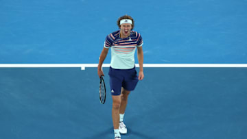 MELBOURNE, AUSTRALIA - JANUARY 31: Alexander Zverev of Germany celebrates after winning a point during his Men's Singles Semifinal match against Dominic Thiem of Austria on day twelve of the 2020 Australian Open at Melbourne Park on January 31, 2020 in Melbourne, Australia. (Photo by Cameron Spencer/Getty Images)