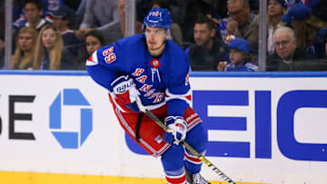 NEW YORK, NY - OCTOBER 13: New York Rangers Left Wing Pavel Buchnevich (89) skates with the puck during the National Hockey League game between the Edmonton Oilers and the New York Rangers on October 13, 2018 at Madison Square Garden in New York, NY. (Photo by Joshua Sarner/Icon Sportswire via Getty Images)