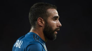 BARCELONA, SPAIN - AUGUST 13: Daniel Carvajal of Real Madrid looks on during the Supercopa de Espana Supercopa Final 1st Leg match between FC Barcelona and Real Madrid at Camp Nou on August 13, 2017 in Barcelona, Spain. (Photo by Manuel Queimadelos Alonso/Getty Images,)