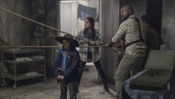 Cailey Fleming as Judith Grimes, Avianna Mynhier as Rachel, Kenric Green as Scott - The Walking Dead _ Season 10, Episode 16 - Photo Credit: Jackson Lee Davis/AMC