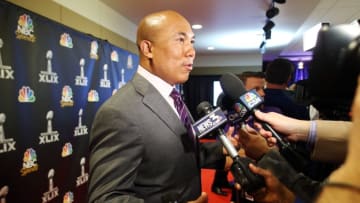 Jan 27, 2015; Phoenix, AZ, USA; NBA analyst Hines Ward talks to reporters during the NBC Sports Group Press Conference at Media Center-Press Conference Room B. Mandatory Credit: Peter Casey-USA TODAY Sports