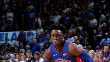 OKLAHOMA CITY, OK - OCTOBER 3: Stanley Johnson #7 of the Detroit Pistons handles the ball against the Oklahoma City Thunder during a pre-season game on October 3, 2018 at Chesapeake Energy Arena in Oklahoma City, Oklahoma. NOTE TO USER: User expressly acknowledges and agrees that, by downloading and or using this photograph, User is consenting to the terms and conditions of the Getty Images License Agreement. Mandatory Copyright Notice: Copyright 2018 NBAE (Photo by Zach Beeker/NBAE via Getty Images)