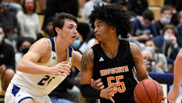 Ensworth's Skyy Clark (55) pushes past Brentwood's Macen Redner (24) during the second quarter at Brentwood High School in Brentwood, Tenn., Thursday, Nov. 19, 2020.Bhs Ehs Bbb 111920 An 009