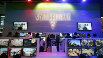 PARIS, FRANCE - OCTOBER 27: Gamers play the video game "Battlefield V" developed by DICE and published by Electronic Arts (EA) during the 'Paris Games Week' on October 27, 2018 in Paris, France. 'Paris Games Week' is an international trade fair for video games and runs from October 26 to 31, 2018. (Photo by Chesnot/Getty Images)