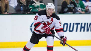 Jan 30, 2014; Dallas, TX, USA; New Jersey Devils defenseman Andy Greene (6) skates against the Dallas Stars during the game at the American Airlines Center. The Devils defeated the Stars 3-2 in overtime. Mandatory Credit: Jerome Miron-USA TODAY Sports