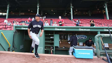Aug 11, 2016; Boston, MA, USA; New York Yankees designated hitter Alex Rodriguez (13) takes the field prior to a game against the Boston Red Sox at Fenway Park. Mandatory Credit: Mark L. Baer-USA TODAY Sports