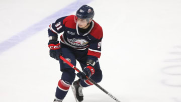 Cole Perfetti #91 of the Saginaw Spirit (Photo by Chris Tanouye/Getty Images)