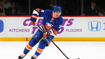 NEW YORK, NY - APRIL 05: Thomas Hickey #14 of the New York Islanders skates against the New York Rangers at Barclays Center on April 5, 2018 in New York City. New York Islanders defeated the New York Rangers 2-1. (Photo by Mike Stobe/NHLI via Getty Images)