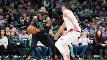 BOSTON, MA - FEBRUARY 9: Marcus Morris #13 of the Boston Celtics handles the ball against Danilo Gallinari #8 of the Los Angeles Clippers during a game at TD Garden on February 9, 2019 in Boston, Massachusetts. NOTE TO USER: User expressly acknowledges and agrees that, by downloading and or using this photograph, User is consenting to the terms and conditions of the Getty Images License Agreement. (Photo by Kathryn Riley/Getty Images)