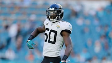 MIAMI, FL - DECEMBER 23: Telvin Smith #50 of the Jacksonville Jaguars celebrates against the Miami Dolphins at Hard Rock Stadium on December 23, 2018 in Miami, Florida. (Photo by Michael Reaves/Getty Images)