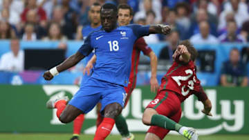 Moussa Sissoko of France, Adrien Silva of Portugal during the UEFA EURO 2016 final match between Portugal and France on July 10, 2016 at the Stade de France in Paris, France.(Photo by VI Images via Getty Images)