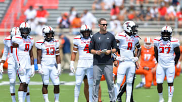 LUBBOCK, TX - SEPTEMBER 12: Head coach Kliff Kingsbury of the Texas Tech Red Raiders prior to the game against the UTEP Miners on September 12, 2015 at Jones AT&T Stadium in Lubbock, Texas. Texas Tech won the game 69-20. (Photo by John Weast/Getty Images)