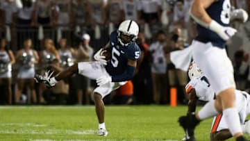 Penn State's Jahan Dotson comes down with a catch in the second quarter against Auburn at Beaver Stadium on Saturday, Sept. 18, 2021, in State College.Hes Dr 091821 Pennstate 64
