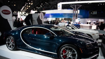 A Volkswagen AG Bugatti Chiron vehicle is displayed during the 2017 New York International Auto Show (NYIAS) in New York, U.S., on Thursday, April 13, 2017. The New York International Auto Show, North America's first and largest-attended auto show dating back to 1900, showcases an incredible collection of cutting-edge design and extraordinary innovation. Photographer: Mark Kauzlarich/Bloomberg via Getty Images