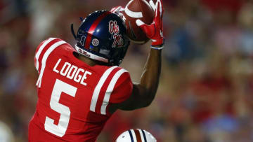 OXFORD, MS - OCTOBER 29: Wide receiver DaMarkus Lodge