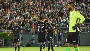 PASADENA, CA - JUNE 15: Alexis Vega #14 of Mexico celebrates his goal during the 2019 CONCACAF Gold Cup Group A match between Mexico and Cuba at the Rose Bowl on June 15, 2019 in Pasadena, California. Mexico won the match 7-0 (Photo: Shaun Clark/Getty Images)
