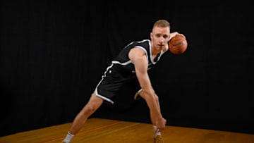 TARRYTOWN, NY - AUGUST 12: Dzanan Musa #30 of the Brooklyn Nets poses for a portrait during the 2018 NBA Rookie Photo Shoot on August 12, 2018 at the Madison Square Garden Training Facility in Tarrytown, New York. NOTE TO USER: User expressly acknowledges and agrees that, by downloading and or using this photograph, User is consenting to the terms and conditions of the Getty Images License Agreement. Mandatory Copyright Notice: Copyright 2018 NBAE (Photo by Brian Babineau/NBAE via Getty Images)