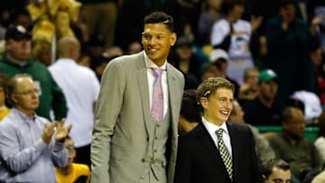 Jan 7, 2015; Waco, TX, USA; Baylor former center Isaiah Austin during the first half at Ferrell Center. Kansas won 56-55. Mandatory Credit: Ray Carlin-USA TODAY Sports