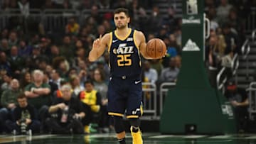 MILWAUKEE, WISCONSIN - JANUARY 07: Raul Neto #25 of the Utah Jazz handles the ball during a game against the Milwaukee Bucks at Fiserv Forum on January 07, 2019 in Milwaukee, Wisconsin. (Photo by Stacy Revere/Getty Images)