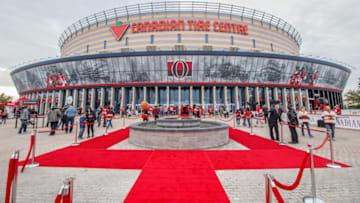 OTTAWA, ON - OCTOBER 7: A general view of Canadian Tire Centre with a red carpet in place for player introductions prior to the NHL game between the Ottawa Senators and the Detroit Red Wings on October 7, 2017 in Ottawa, Ontario, Canada. (Photo by Andre Ringuette/NHLI via Getty Images)
