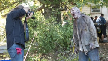 Greg Nicotero and Walker - The Walking Dead _ Season 5, Episode 12 _ BTS - Photo Credit: Gene Page/AMC